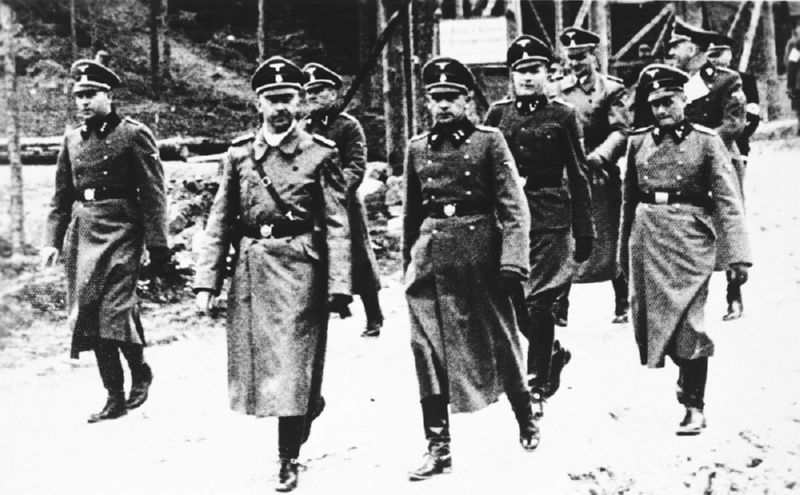 Commandant Franz Ziereis accompanies Heinrich Himmler on an inspection tour of the Mauthausen concentration camp